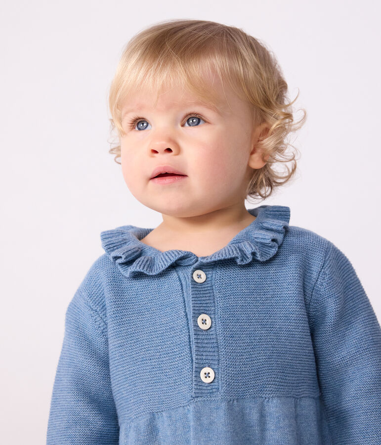 Babies' plain cotton and wool dress blue