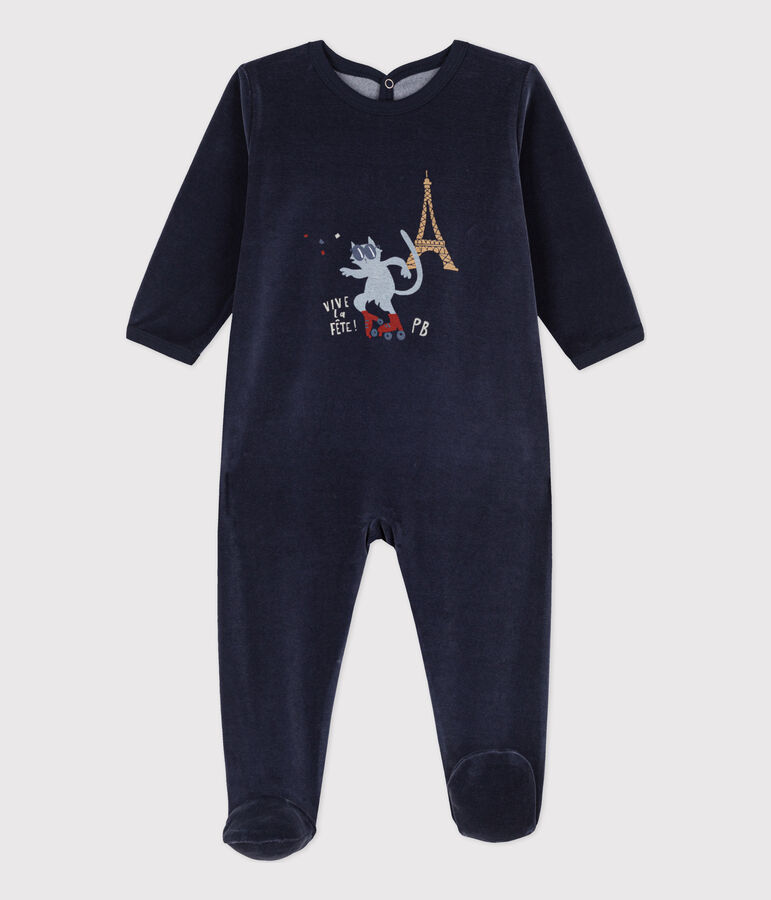 Babies' Paris Themed Velour Sleepsuit blue