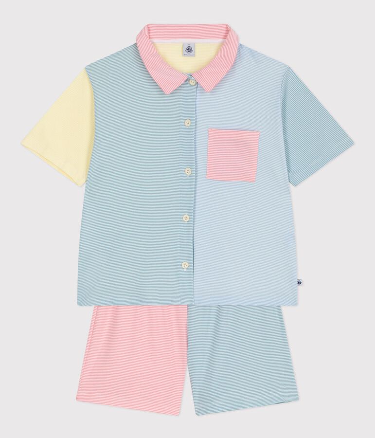 Women's striped cotton button-front pyjama shorts white/multicolor