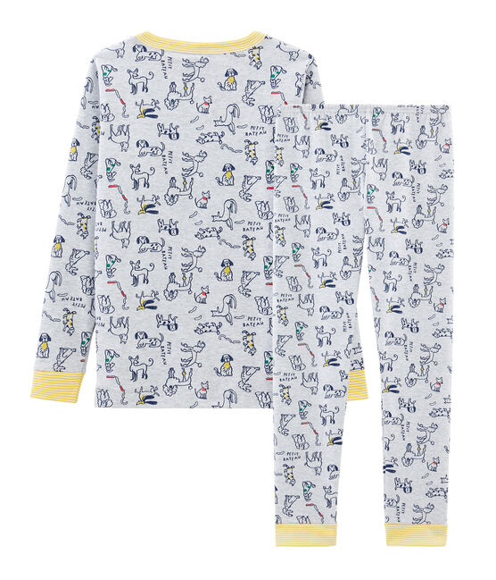 Boys' Snugfit Ribbed Pyjamas POUSSIERE grey/MULTICO white