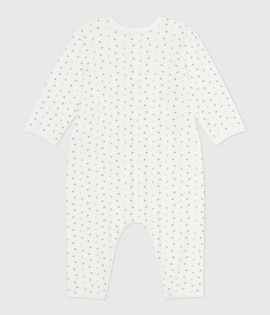 Babies' footless printed cotton pyjama suit MARSHMALLOW /ADRIATIC