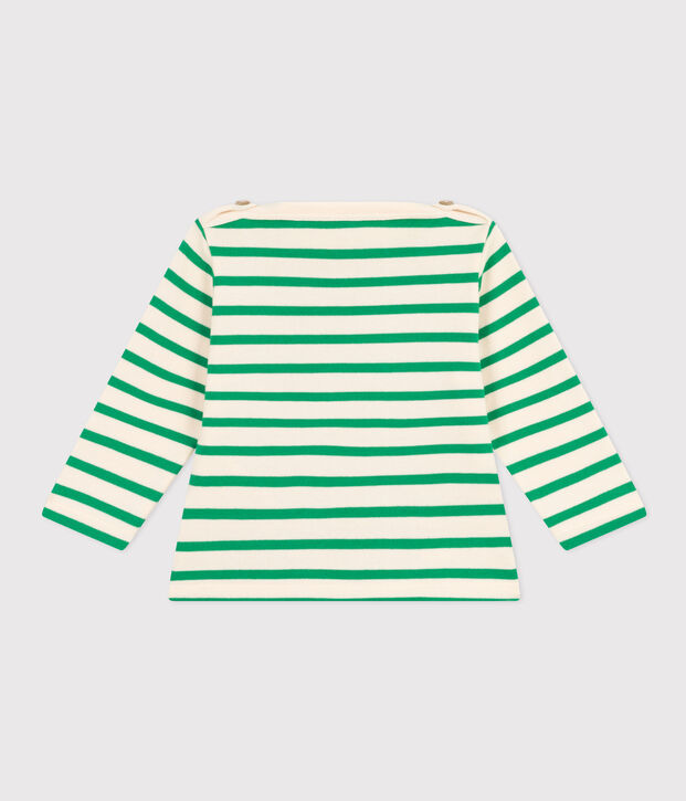 Babies' Thick Cotton Breton Top Ecru/green