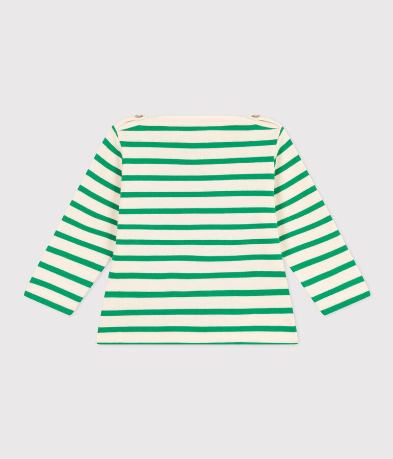 Babies' Thick Cotton Breton Top Ecru/green