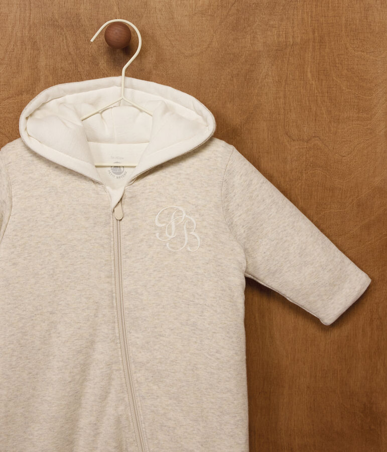 Babies' plain padded jumpsuit with a hood and feet MONTELIMAR CHINE beige