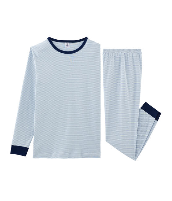 Boys' Ribbed Pyjamas ACIER blue/MARSHMALLOW white