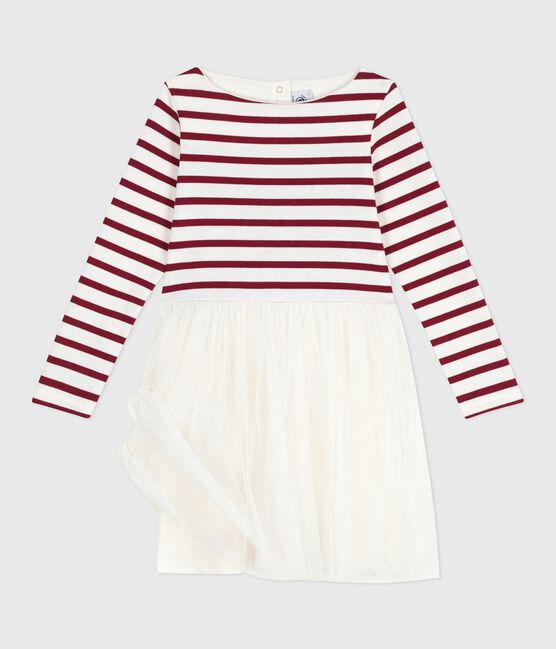 Children's long-sleeved dress in cotton and tulle MILK red/AMARANTE
