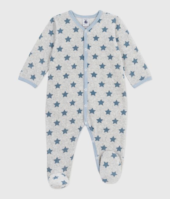 Babies' star-print velour pyjamas BELUGA /ADRIATIC