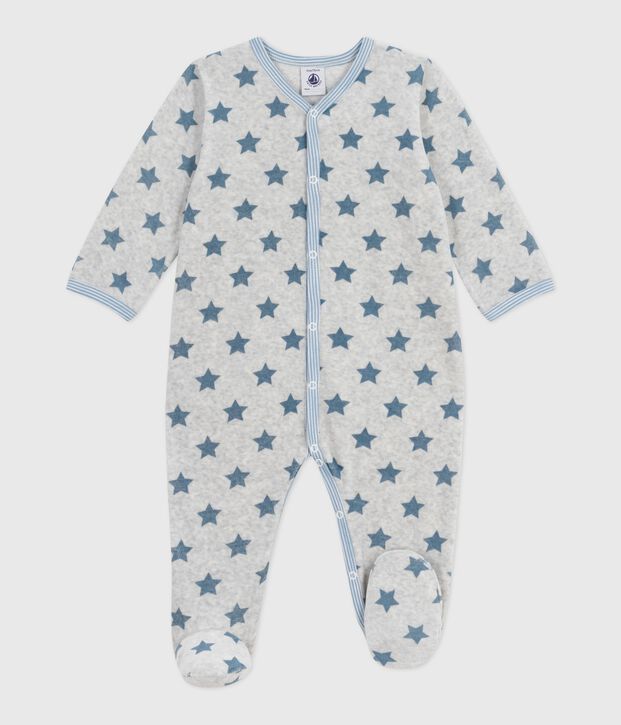 Babies' star-print velour pyjamas grey/blue
