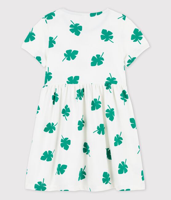 Girls' Short-Sleeved Fleece Dress MARSHMALLOW white/GAZON green