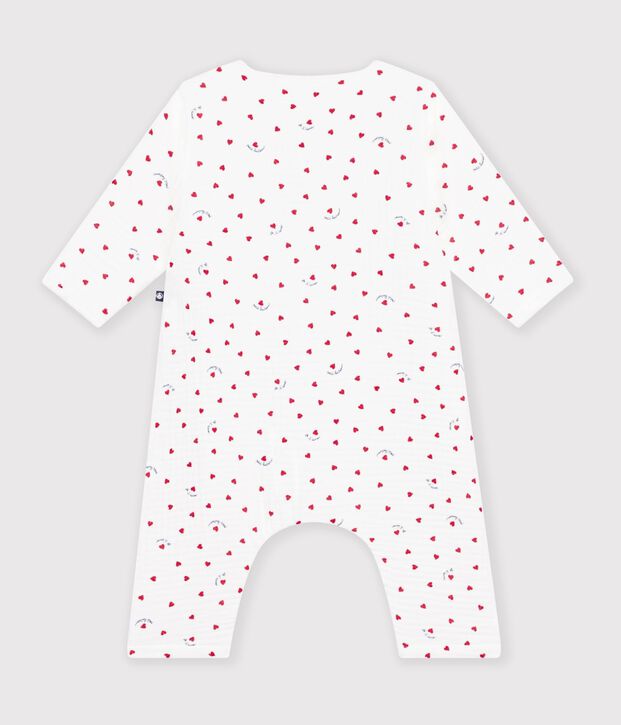 Baby romper in cotton gauze with a small heart print white/multicolor