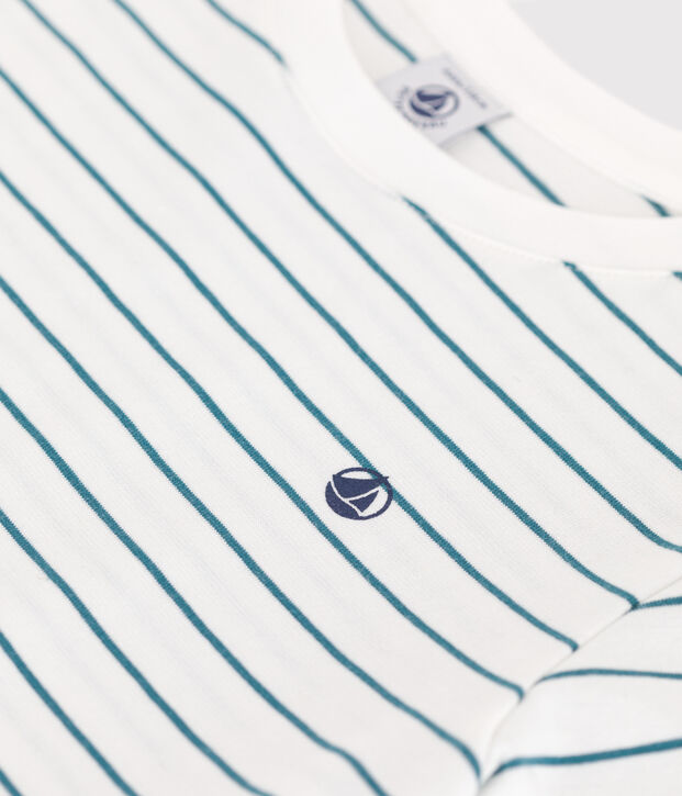 Children's short-sleeved stripy cotton T-shirt green/green