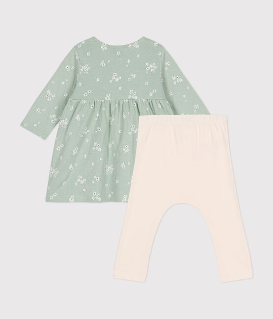Babies' cotton dress and leggings HERBIER green/MULTICO white