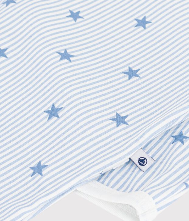Babies' star-print fleece pyjama suit with a back opening white/multicolor