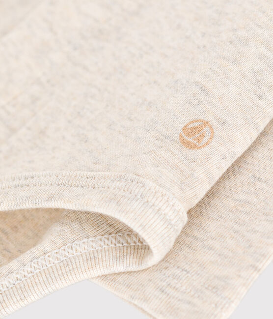 Babies' Long-Sleeved Cotton Bodysuit With Collar MONTELIMAR CHINE beige