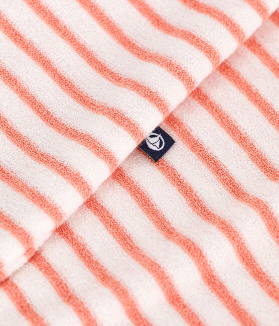 Babies' stripy cotton terry playsuit MARSHMALLOW orange/ABRICOT