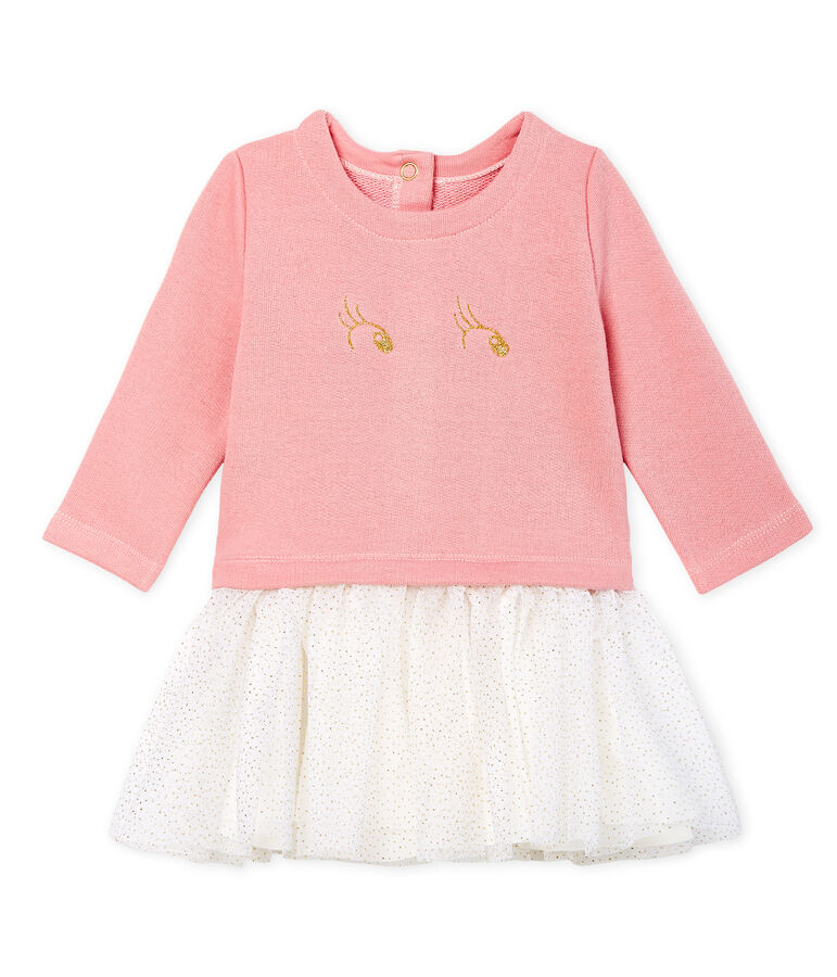 Baby Girls' Long-Sleeved Dual Material Dress pink/multicolor