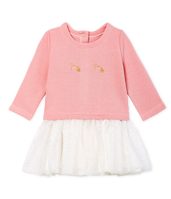 Baby Girls' Long-Sleeved Dual Material Dress CHARME pink/MULTICO CN white