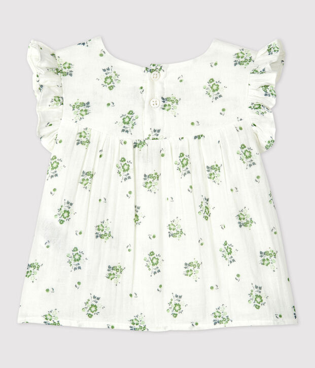 Babies' Short-Sleeved Organic Cotton Gauze Floral Print Blouse white/multicolor