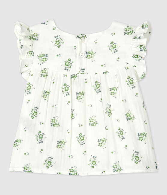 Babies' Short-Sleeved Organic Cotton Gauze Floral Print Blouse MARSHMALLOW white/MULTICO white