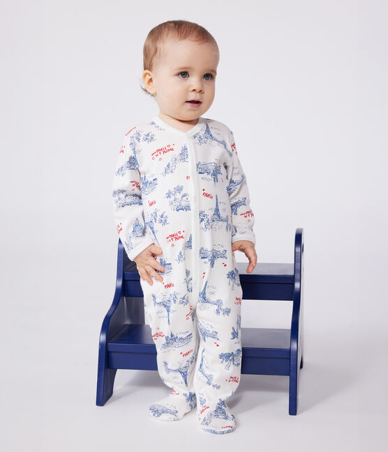Babies' Paris themed cotton pyjamas MARSHMALLOW white/MULTICO white