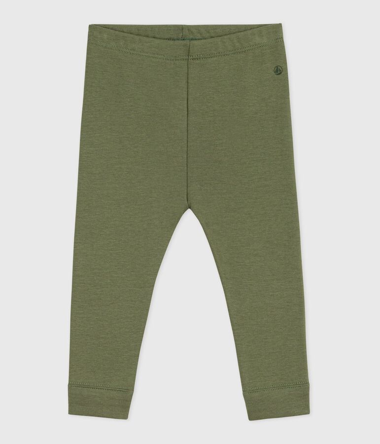 Babies' plain cotton leggings OLIVINE green