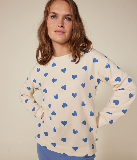 Women's cotton pyjamas in two materials BEACH blue/AVALANCHE