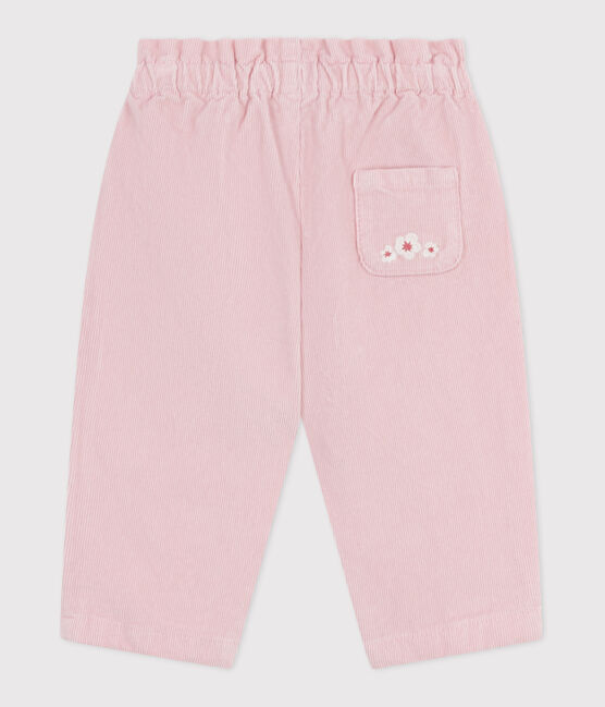 Babies' plain velour trousers with an embroidered back pocket JOLI pink