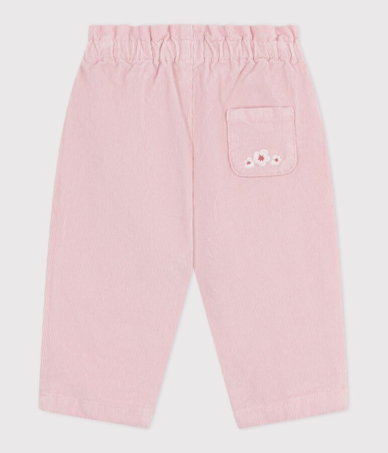 Babies' plain velour trousers with an embroidered back pocket pink