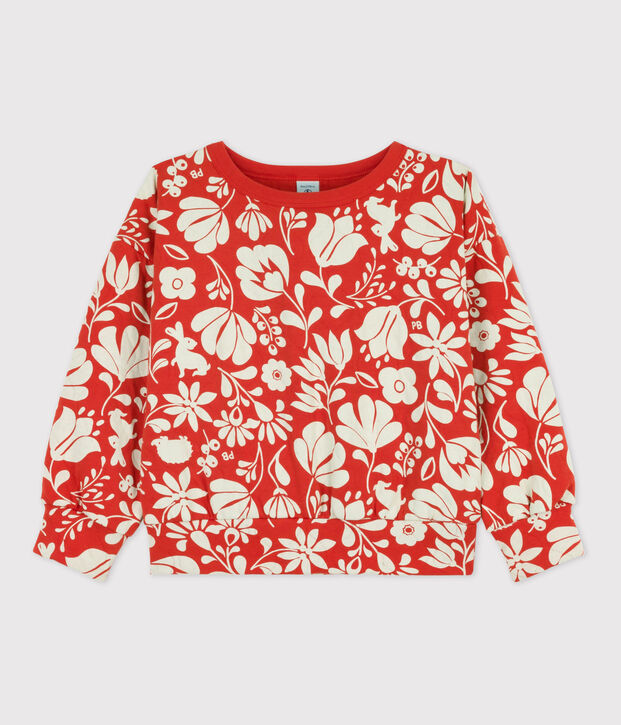 Girls' Printed Quilted Tube Knit Sweatshirt orange/ecru
