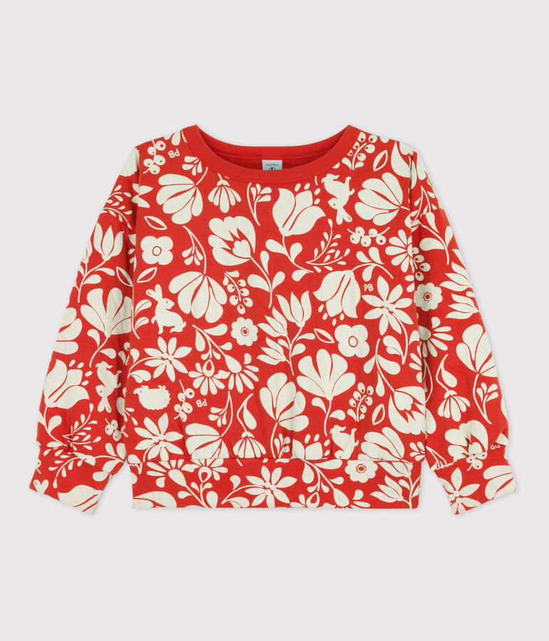 Girls' Printed Quilted Tube Knit Sweatshirt orange/ecru