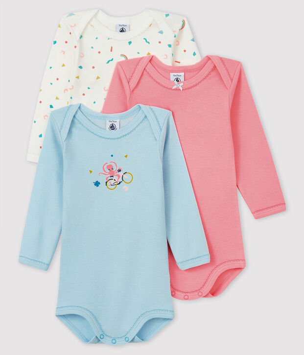 Baby girls' long-sleeved bodysuit - Set of 3 multicolor