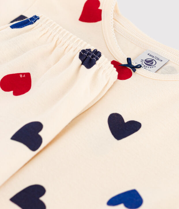 Girls' Heart Patterned Cotton Short Pyjamas Ecru/multicolor