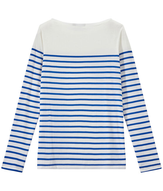 Women's striped sleeveless tee MARSHMALLOW white/PERSE blue