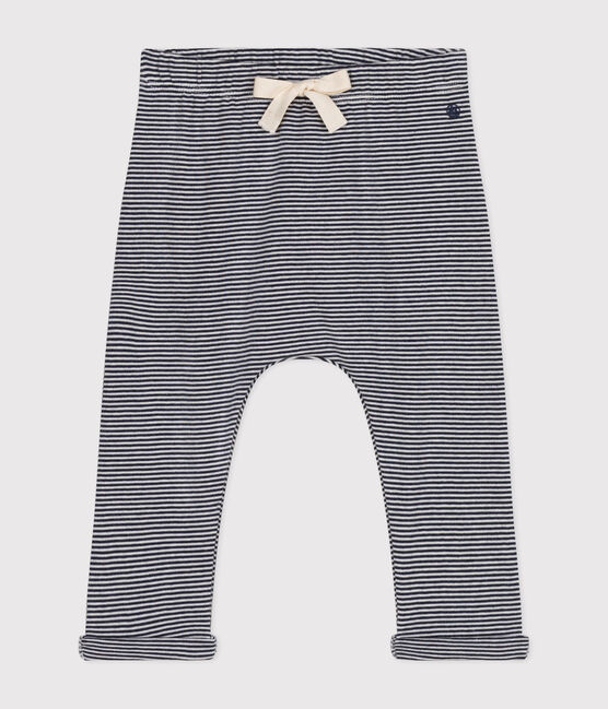 Babies' Organic Cotton Trousers SMOKING blue/MARSHMALLOW white