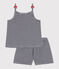 Children's short stripy strappy pyjamas SMOKING blue/MARSHMALLOW white