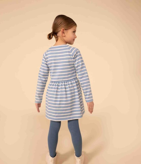 Girls' long-sleeved dress in stripy thick cotton AZUL /MONTELIMAR