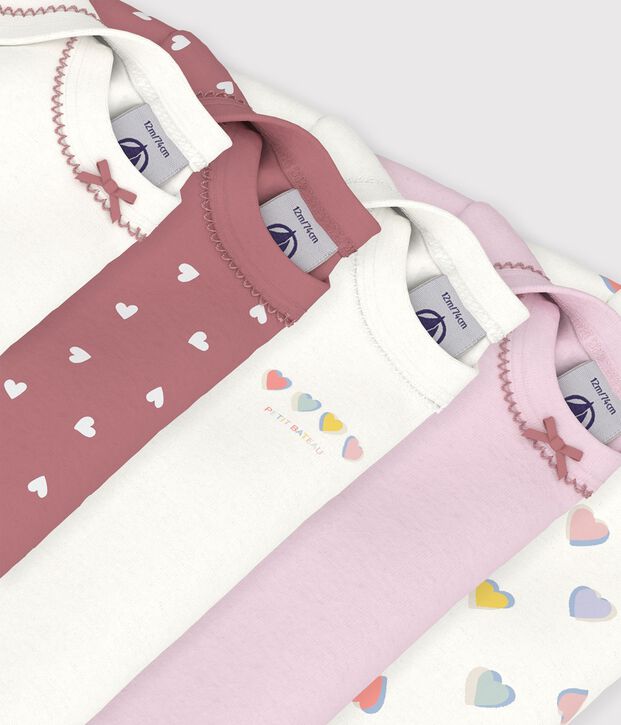 Pack of long-sleeved heart-print cotton bodies for babies multicolor