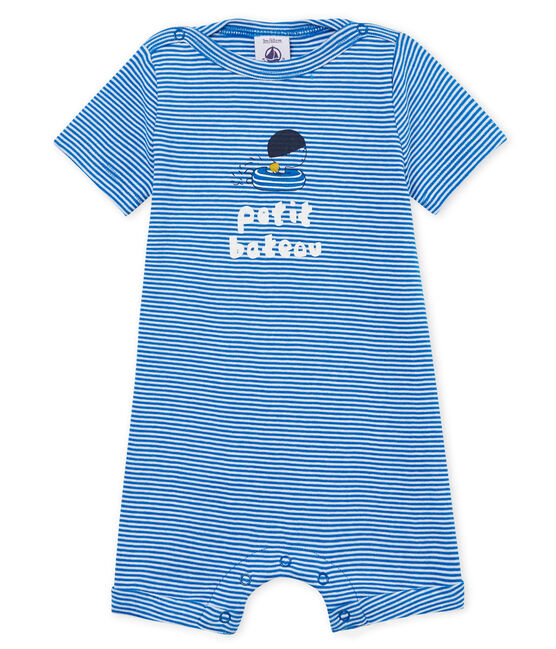 Baby boys' pinstriped Shortie RIYADH blue/MARSHMALLOW white