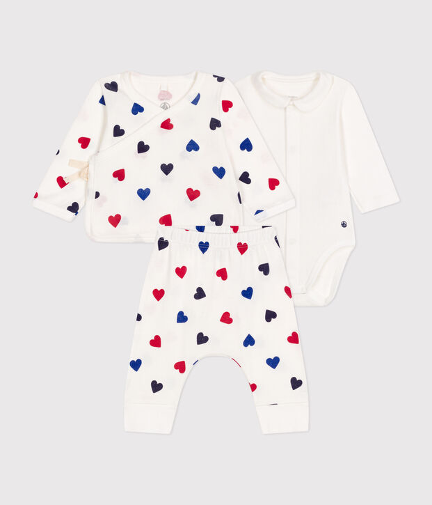 Babies' cotton three-piece outfit white/multicolor