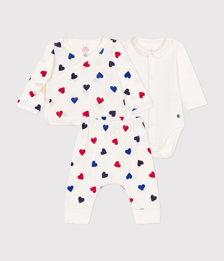 Babies' cotton three-piece outfit white/multicolor