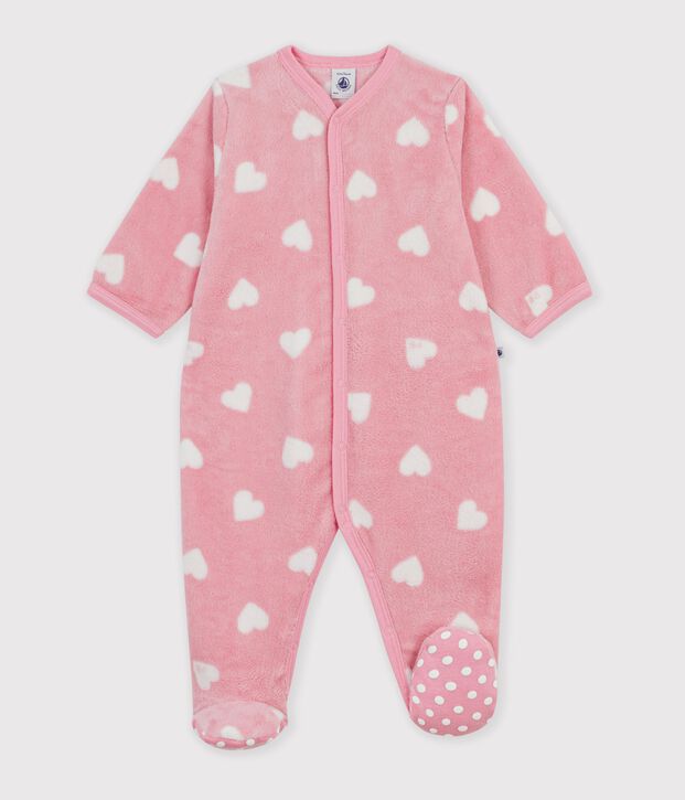 Babies' onesie in heart-print fleece pink/white