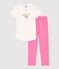 Girls' Short-Sleeved Cotton Pyjamas PETAL pink/MARSHMALLOW white