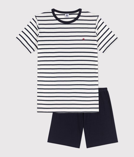 Unisex Rib Knit Short Pyjamas with Sailor Stripes MARSHMALLOW white/SMOKING blue