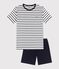 Unisex Rib Knit Short Pyjamas with Sailor Stripes MARSHMALLOW white/SMOKING blue