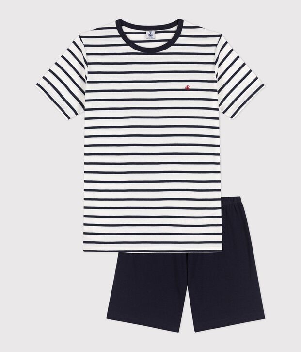 Unisex Rib Knit Short Pyjamas with Sailor Stripes white/blue