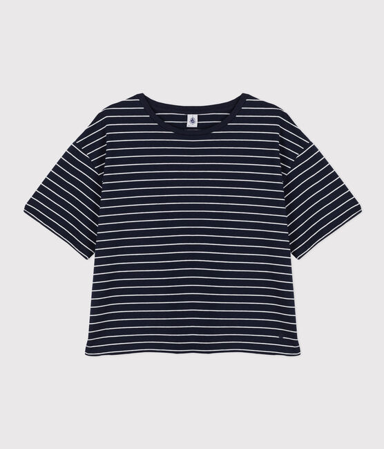 Women's Boxy Cotton T-Shirt SMOKING blue/MARSHMALLOW white
