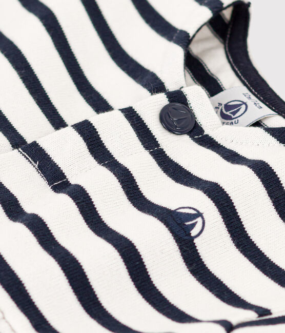 Babies' Striped Short-Sleeved Thick Jersey Dress MARSHMALLOW white/SMOKING blue