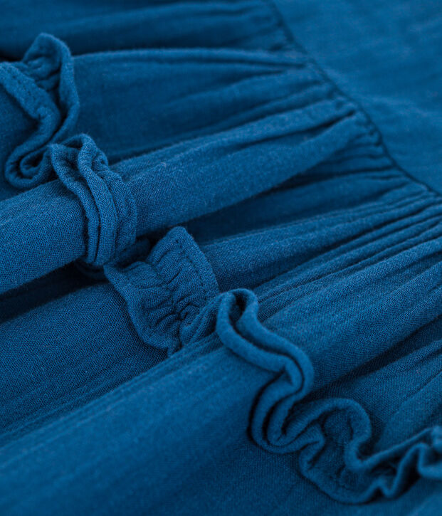 Girls' short-sleeved cotton gauze dress blue