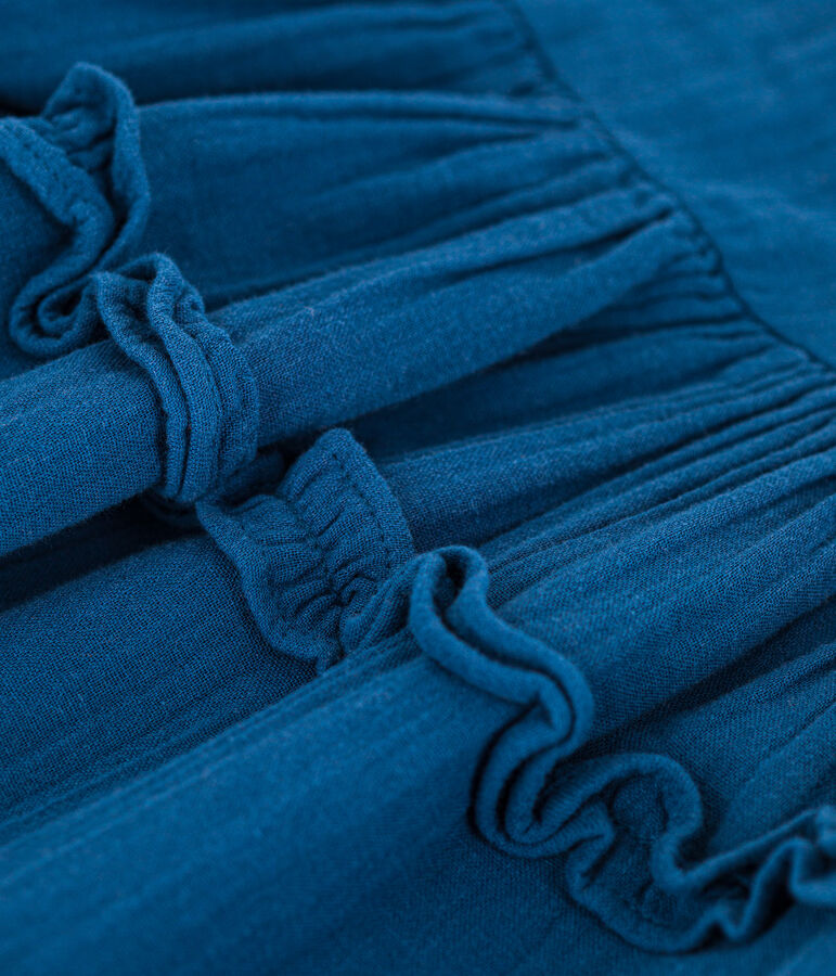 Girls' short-sleeved cotton gauze dress blue