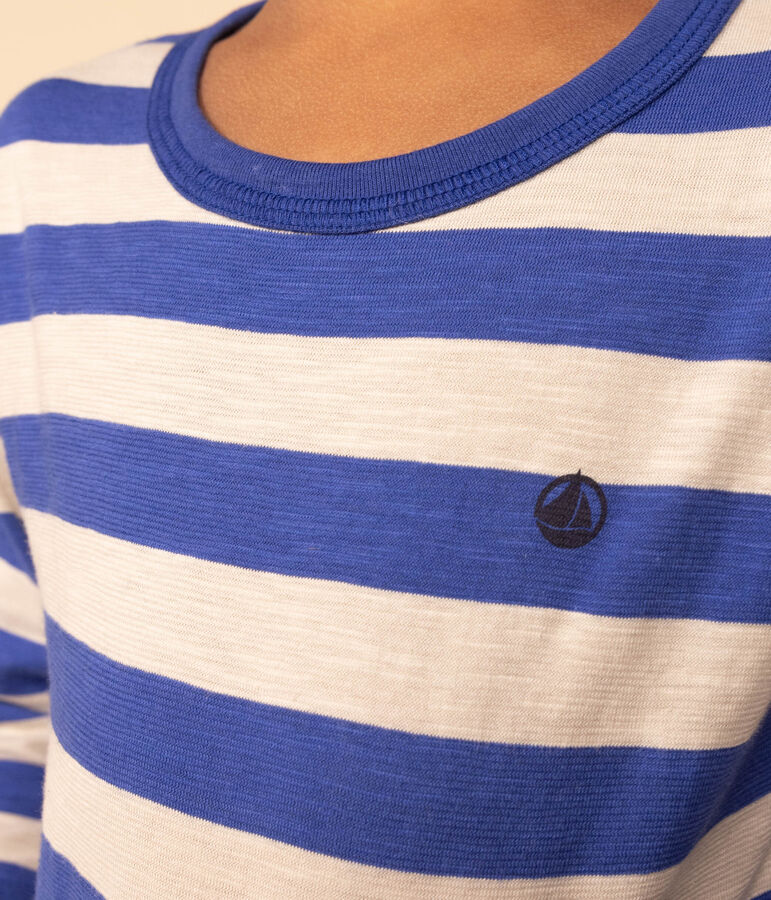 Boys' long-sleeved cotton T-shirt blue/grey